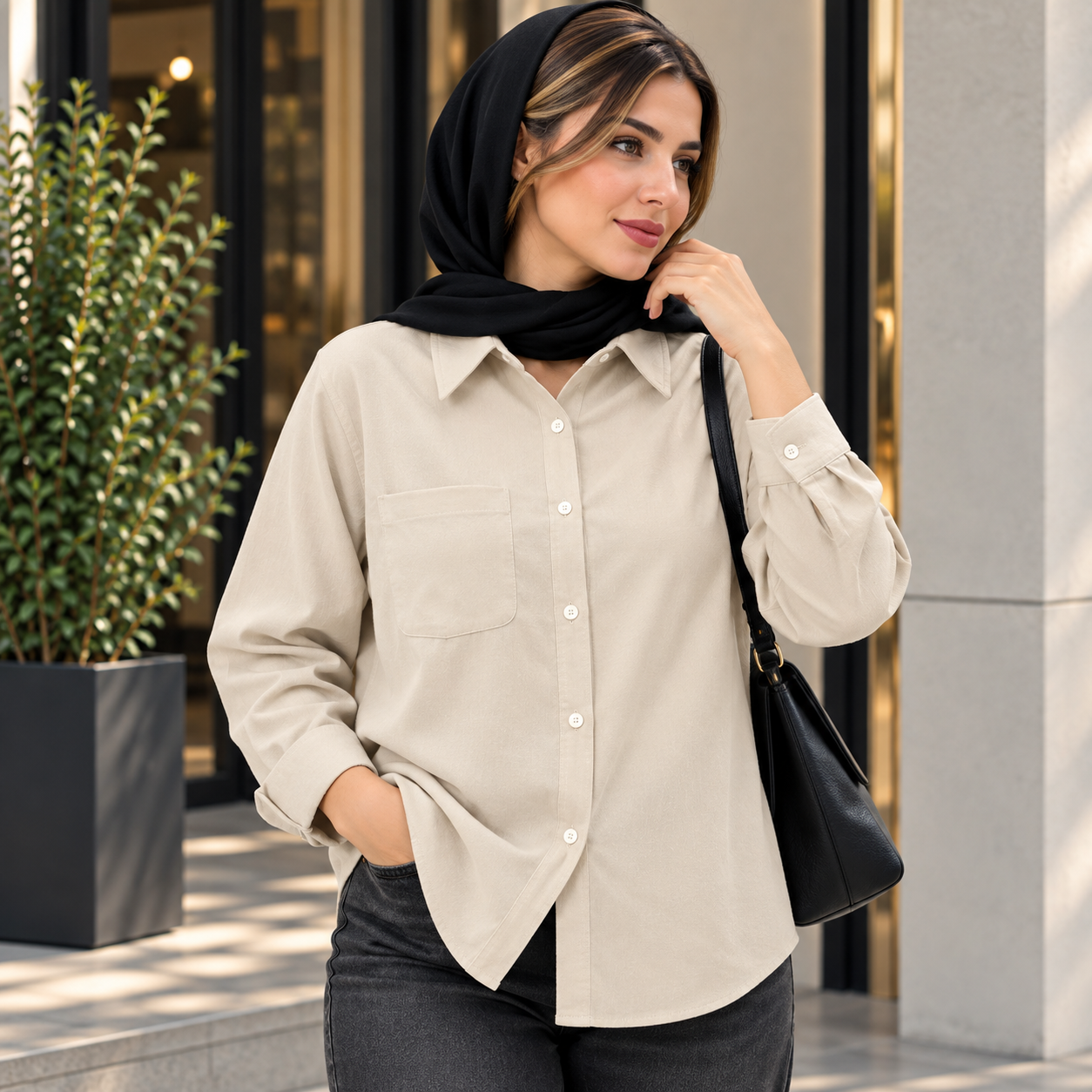 شومیز زنانه کتان نیمه ضخیم کد ۵۰۷۰۲
